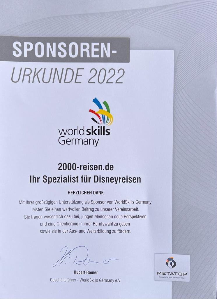 2022 worldskills Sponsorenurkunde