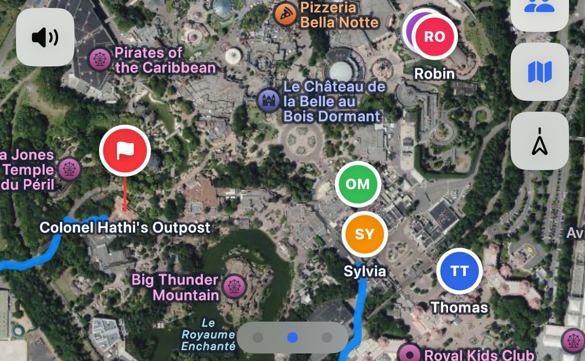 S2G Live-Karte – die Familie über Disneyland Paris verteilt